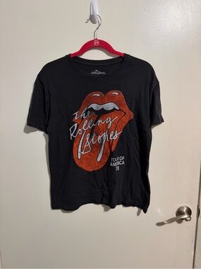 the Rolling Stones Black Long Sleeve Tee with Red Tongue Graphic
